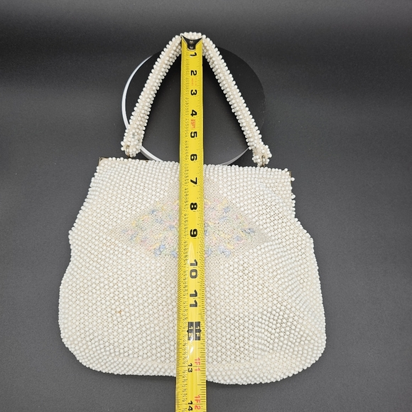 Vintage Corde Beaded Bag 1950s Cream Flowers Kiss Lock MCM Mid Century Modern - Picture 5 of 10